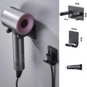 Muurbeugel houder RVS met stekker houder zwart geschikt voor Dyson supersonic haardroger föhn HD01 HD03 HD07